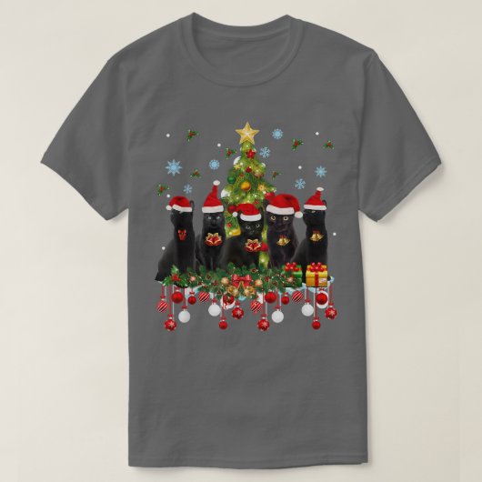 Santa Black Cats kerstboomverlichting Funny Cat L T-shirt (Design voorkant)