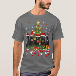 Santa Black Cats kerstboomverlichting Funny Cat L T-shirt