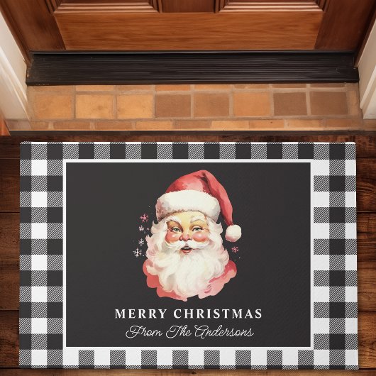  Santa Black Gingham gepersonaliseerde kerst Deurmat