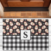  Santa Black Gingham Monogrammed Christmas Deurmat