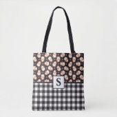  Santa Black Gingham Monogrammed Christmas Draagtas (Voorkant)