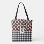  Santa Black Gingham Monogrammed Christmas Draagtas (Achterkant)