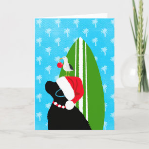 Santa Black Lab Surfboard Dog Christmas Kaart