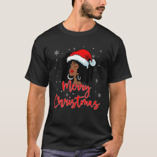 Santa Black Melanin American African Woman Pet Mer T-shirt