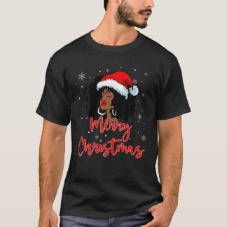 Santa Black Melanin American African Woman Pet Mer T-shirt