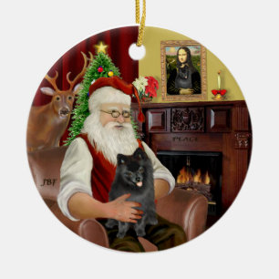 Santa-Black Pomeranian Keramisch Ornament
