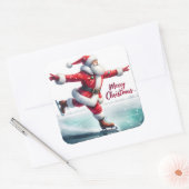 Santa blij schaatsen! vierkante sticker (Envelop)