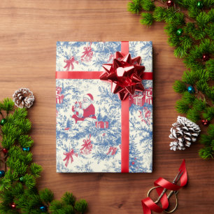 Santa Blue Christmas Tree Toile Wrap Cadeaupapier
