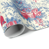  Santa Blue Christmas Tree Toile Wrap Cadeaupapier (Rol Hoek)