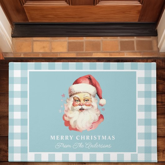 Santa Blue Gingham gepersonaliseerde kerst Deurmat