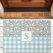  Santa Blue Gingham Monogrammed Christmas Deurmat