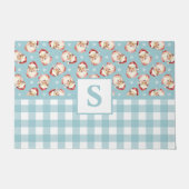  Santa Blue Gingham Monogrammed Christmas Deurmat (Voorkant)