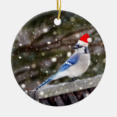 Santa Blue Jay Keramisch Ornament (Voorkant)