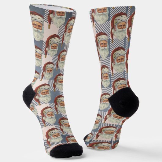 Santa Blue White Gingham Pattern Sokken (Gebogen)