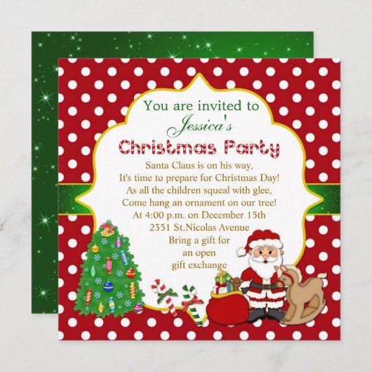 Santa, boom, kinderen kerstfeest met rotsen kaart (Voorkant / Achterkant)