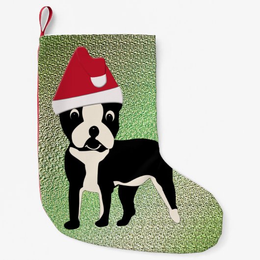 Santa Boston Terrier Kleine Kerstsok (Voorkant)