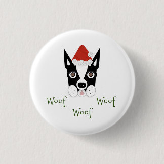 Santa Boston Terrier Pin Ronde Button 3,2 Cm