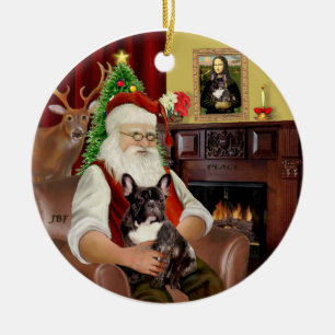 Santa-Brindle Franse Bulldog Keramisch Ornament