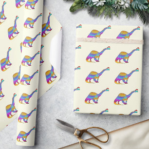 Santa Brontosaurus Colorful Dinosaur Wrapping Pap Cadeaupapier