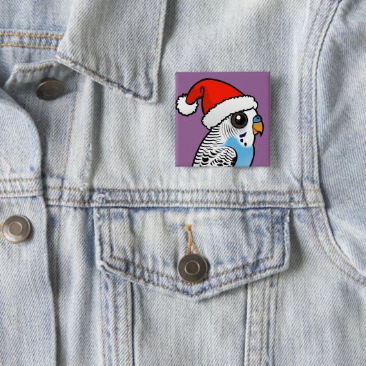 Santa Budgie Blue Vierkante Button 5,1 Cm (In situ)