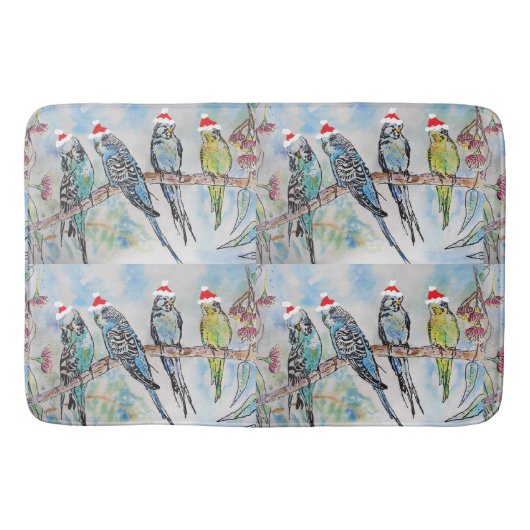 Santa Budgie Budgies Floral Pattern Tissue Paper Badmat (Voorkant)