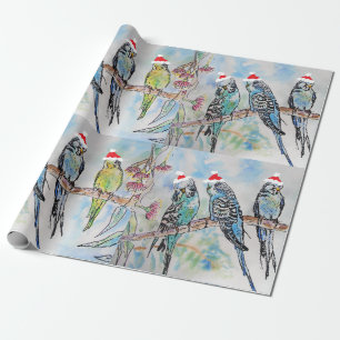 Santa Budgie Budgies Floral Pattern Wrapping Paper Cadeaupapier
