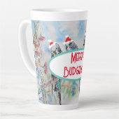 Santa Budgie Kerst Waterverf Schilderij Vogel Latte Mok (Linkerhoek)