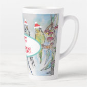 Santa Budgie Kerst Waterverf Schilderij Vogel Latte Mok (Rechts)