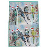 Santa Budgie Kerst Waterverf Schilderij Vogel Medium Cadeauzakje (Achterkant)