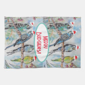 Santa Budgie Kerst Waterverf Schilderij Vogel Theedoek (Horizontaal)