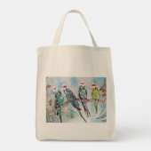 Santa Budgie Kerst Waterverf Schilderij Vogel Tote Bag (Achterkant)