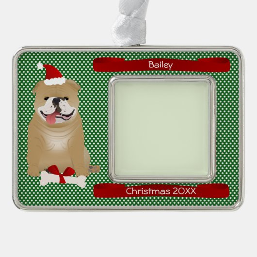 Santa Bulldog Persoonlijke Keepomwille Verzilverd Kader Ornament (Voorkant)
