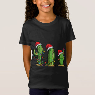 Santa Cactus Kerstverlichting Grappige Familie Mat T-shirt