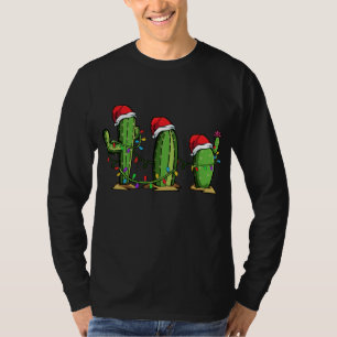 Santa Cactus Kerstverlichting Grappige Familie Mat T-shirt