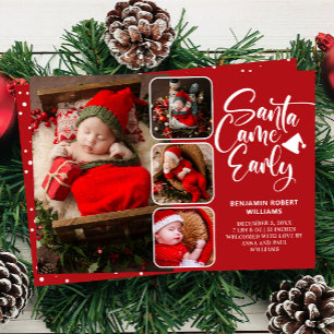 Santa Came Early Birth Photo Collage Aankondiging