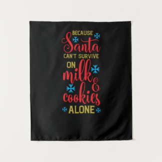 santa cant overleeft ook melk en koekjes wandkleed