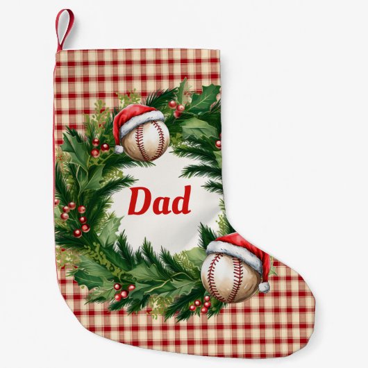 Santa Cap Baseball Dad Personalized Kleine Kerstsok (Voorkant)