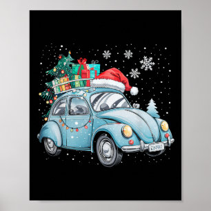 Santa Car Lights Kerst Rijden Xmas Boys Kinder Poster