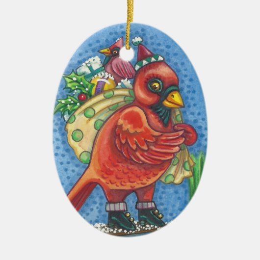 SANTA CARDINAL, CHRISTMAS RED BIRD ORNAMENT Oval (Voorkant)