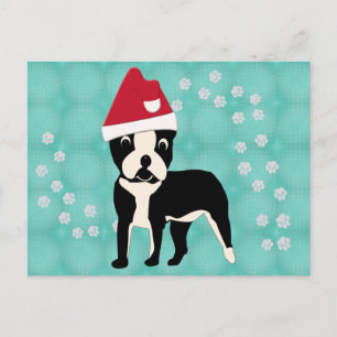 Santa Cartoon Boston Terrier Briefkaart