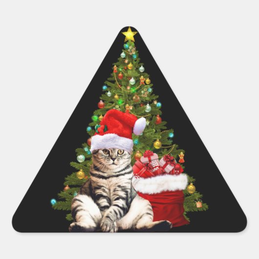 Santa Cat Driehoek Sticker (Voorkant)