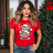 Santa Cat Eating Ramen Cute Christmas Kitty T-shirt
