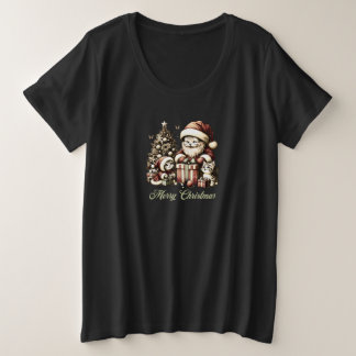 Santa Cat en zijn kleine helpers in  stijl Grote Maat T-shirt
