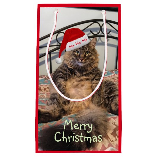 Santa Cat Ho Ho Ho Small Gift Bag Klein Cadeauzakje (Voorkant)