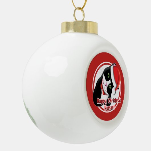 Santa Cat Keramische Bal Ornament (Links)