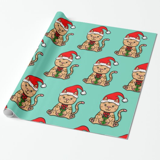 Santa Cat Kerst Wrapping Papier (Uitgerold)