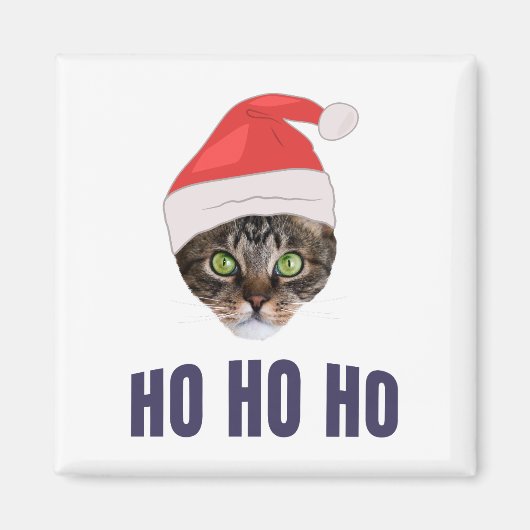 Santa Cat met kersthoed, Ho Ho Hoho Invitation Squ Magneet (Voorkant)
