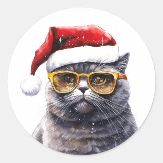 Santa Cat met zonnebril Stickers