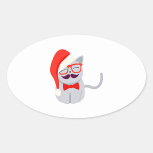 Santa Cat Ovale Sticker