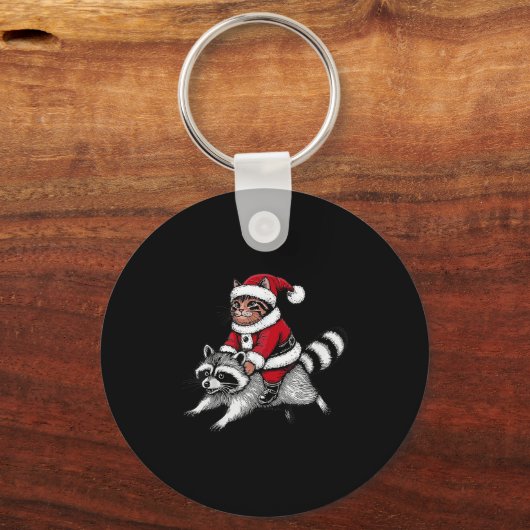Santa Cat Riding A Raccoon Christmas Men Women Kid Sleutelhanger (Voorkant)